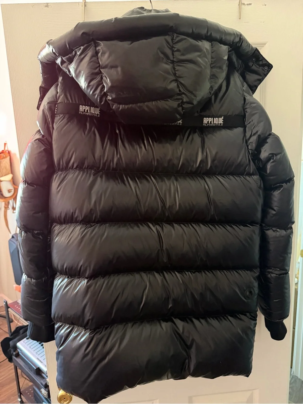 Rare Black Alphastyle Appliqué Down Puffer Coat